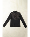 (Black) Sparkling black floral knit top with bejeweled lines