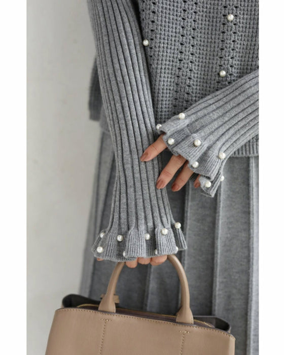 パールを散りばめた手元フリルの2点セットワンピース