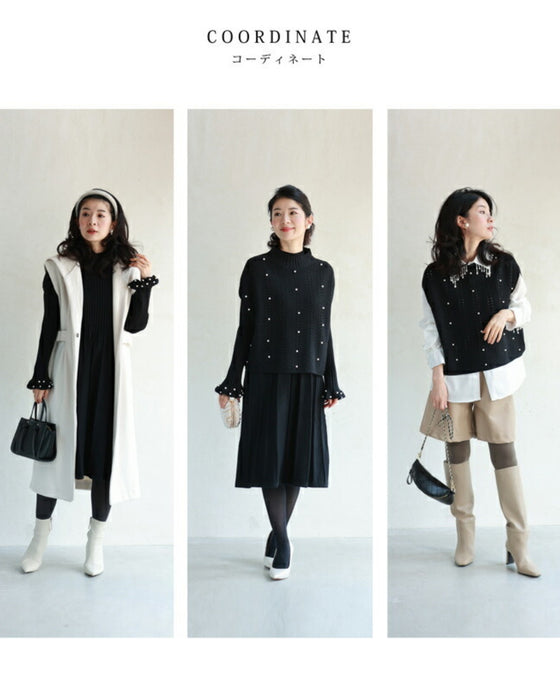 パールを散りばめた手元フリルの2点セットワンピース