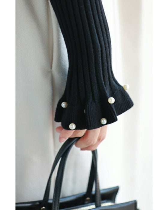 パールを散りばめた手元フリルの2点セットワンピース