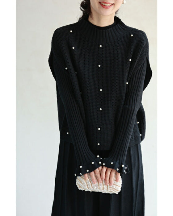 パールを散りばめた手元フリルの2点セットワンピース