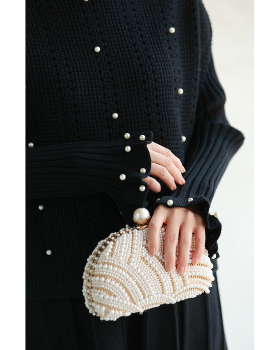 パールを散りばめた手元フリルの2点セットワンピース