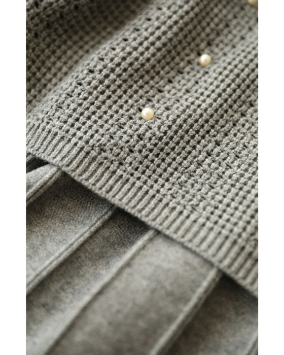 パールを散りばめた手元フリルの2点セットワンピース