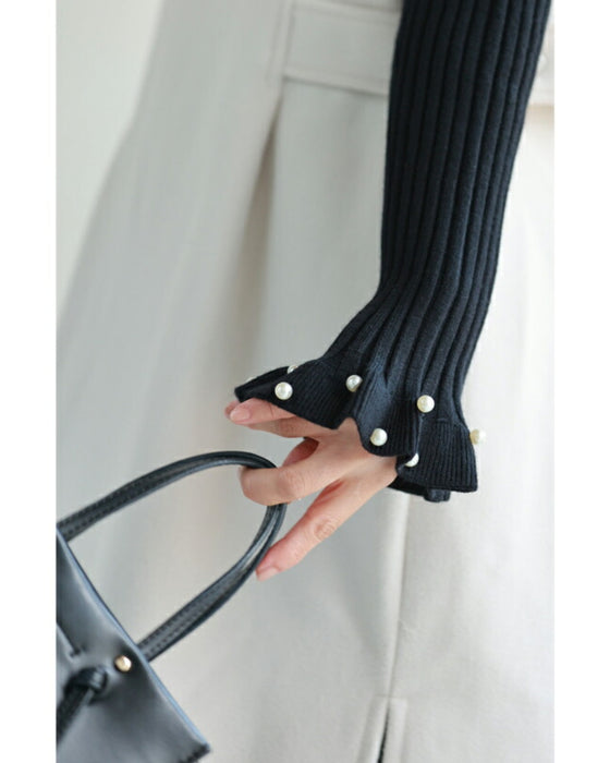 パールを散りばめた手元フリルの2点セットワンピース