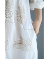 Long shirt tunic with natural leaf embroidery