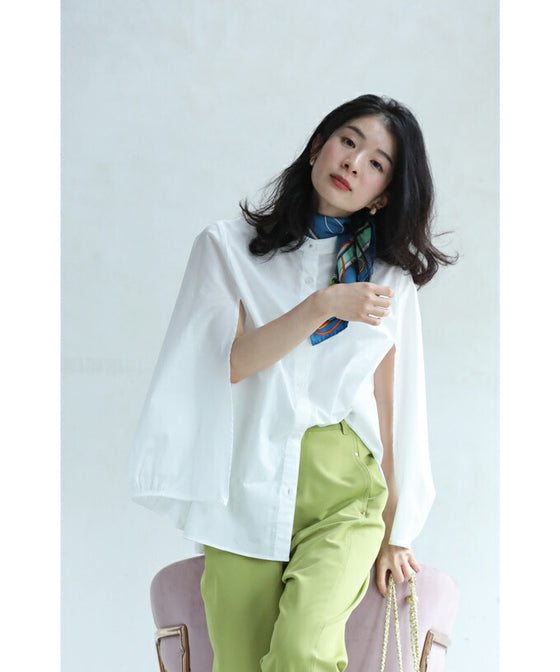 華奢見せ袖スリットシャツブラウス