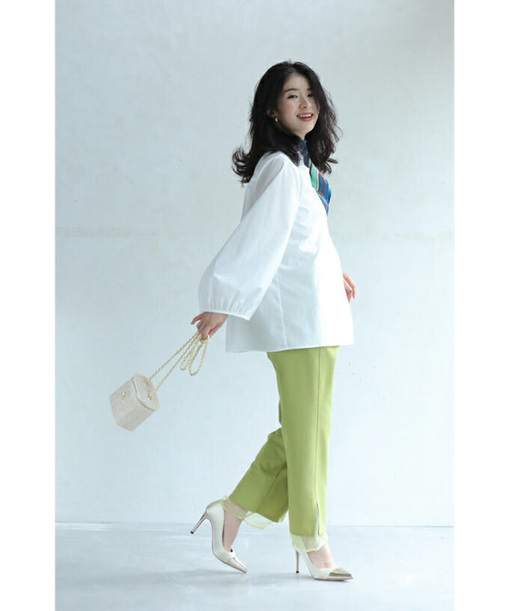 華奢見せ袖スリットシャツブラウス