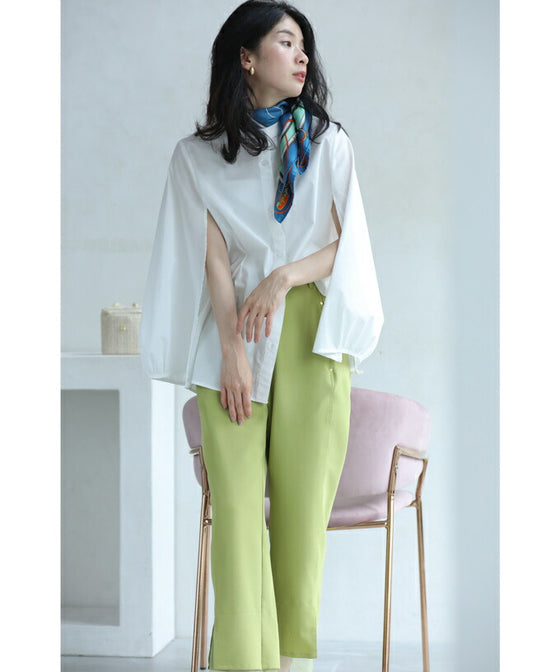 華奢見せ袖スリットシャツブラウス