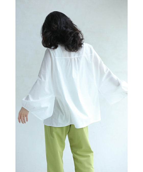 華奢見せ袖スリットシャツブラウス