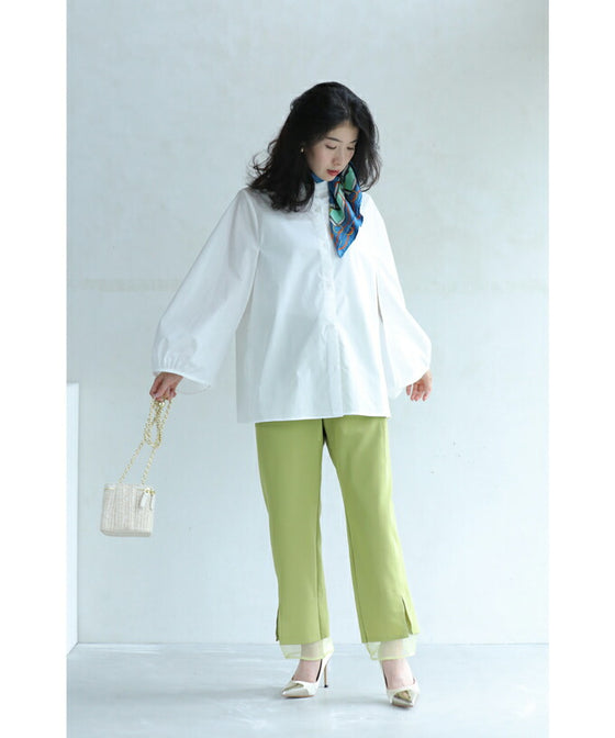 華奢見せ袖スリットシャツブラウス