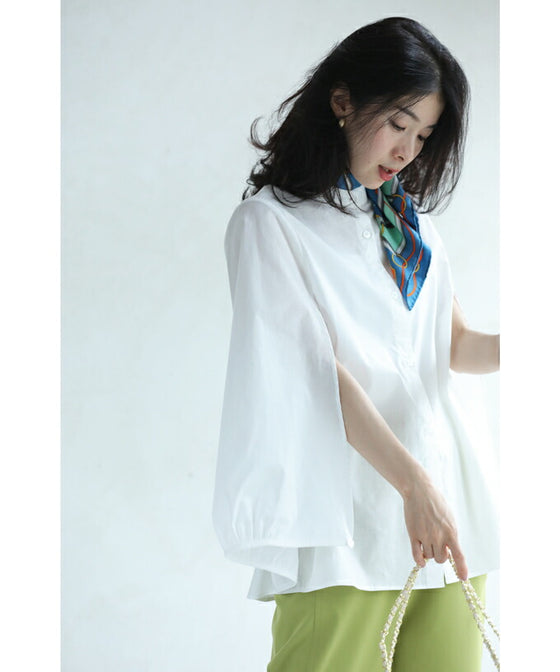 華奢見せ袖スリットシャツブラウス