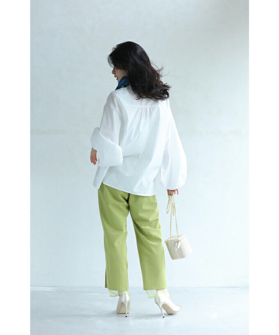 華奢見せ袖スリットシャツブラウス