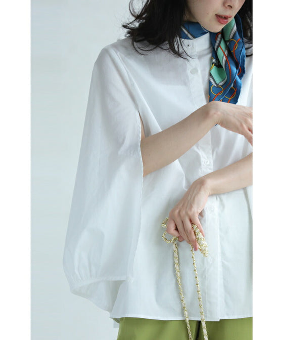 華奢見せ袖スリットシャツブラウス
