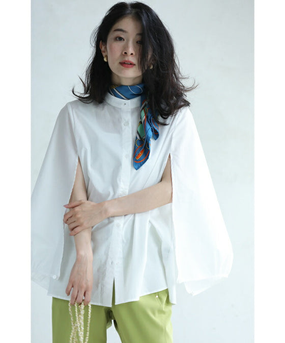 華奢見せ袖スリットシャツブラウス