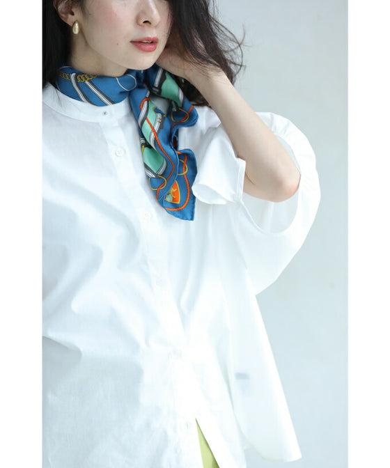 華奢見せ袖スリットシャツブラウス