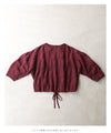 Gathered pullover top with back button