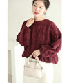 Gathered pullover top with back button