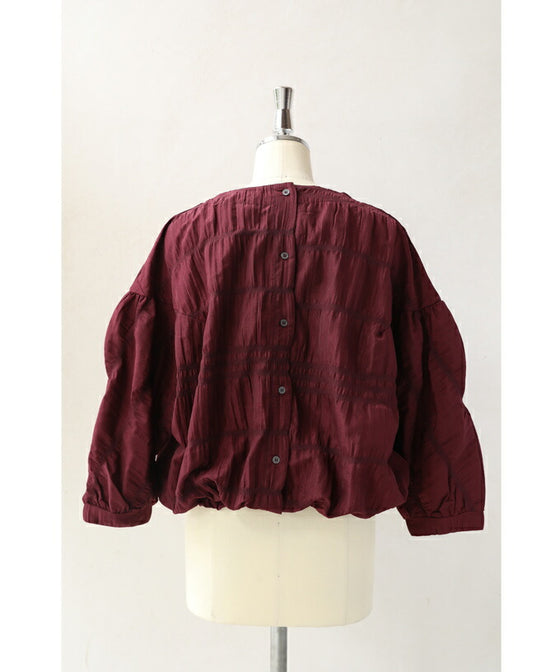 Gathered pullover top with back button