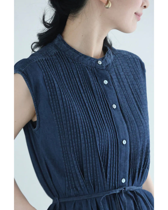 さらり快適なピンタック切り替えミディアムワンピース(紐リボン付き)