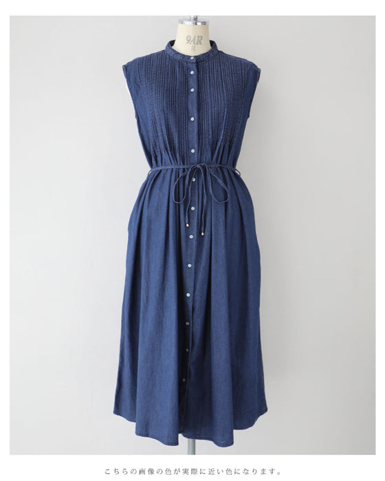 さらり快適なピンタック切り替えミディアムワンピース(紐リボン付き)