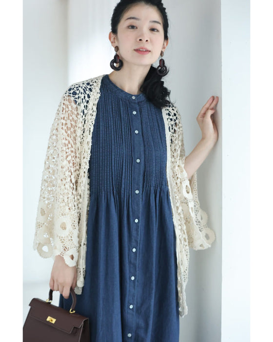 さらり快適なピンタック切り替えミディアムワンピース(紐リボン付き)