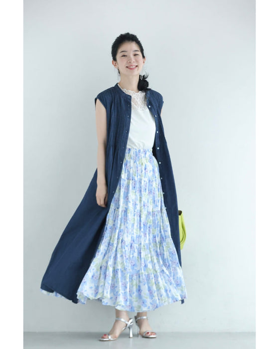 さらり快適なピンタック切り替えミディアムワンピース(紐リボン付き)