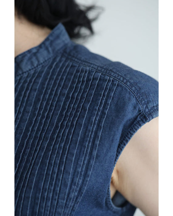 さらり快適なピンタック切り替えミディアムワンピース(紐リボン付き)