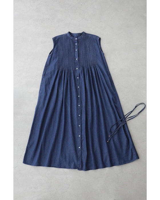 さらり快適なピンタック切り替えミディアムワンピース(紐リボン付き)