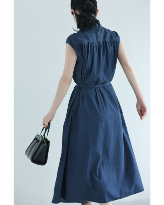 さらり快適なピンタック切り替えミディアムワンピース(紐リボン付き)