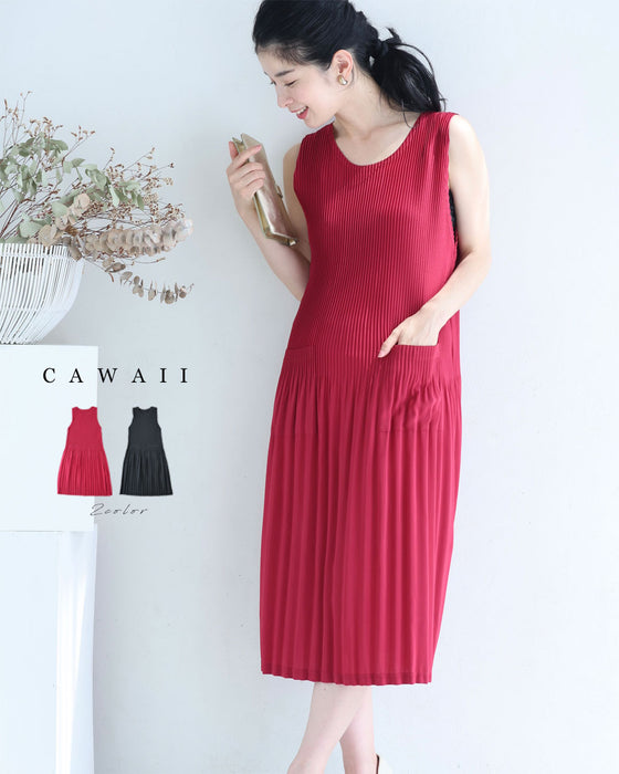 着心地軽やかな切り替えプリーツミディアムワンピース