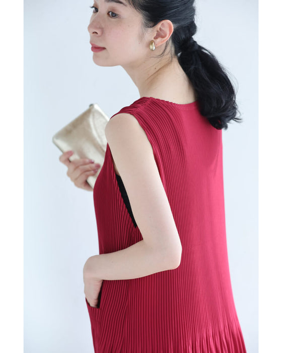 着心地軽やかな切り替えプリーツミディアムワンピース