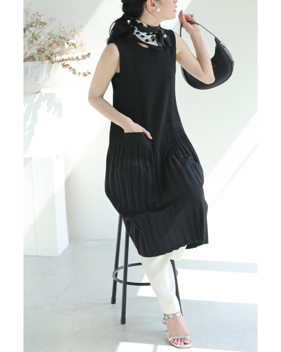 着心地軽やかな切り替えプリーツミディアムワンピース