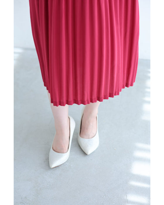 着心地軽やかな切り替えプリーツミディアムワンピース