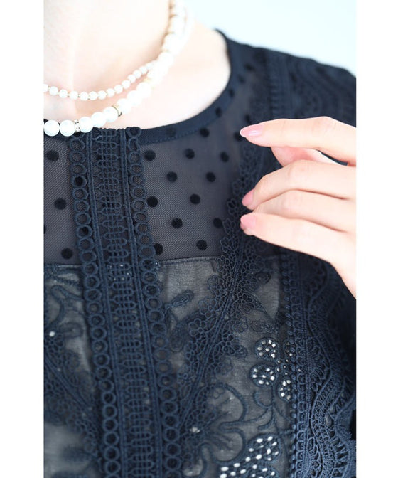 【アウトレット返品交換不可】軽やかなドットと花のシアーベールミディアムワンピース