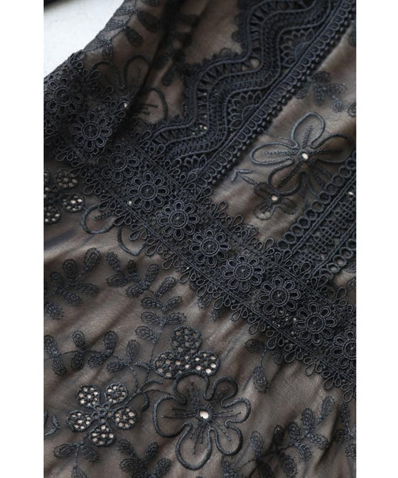 【アウトレット返品交換不可】軽やかなドットと花のシアーベールミディアムワンピース