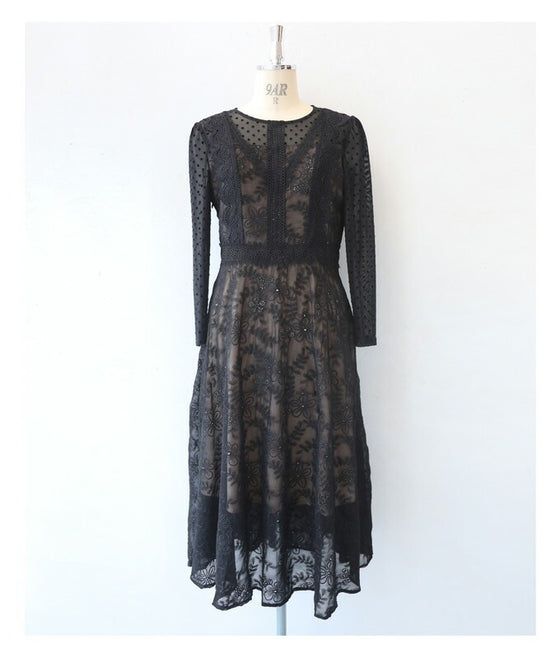 【アウトレット返品交換不可】軽やかなドットと花のシアーベールミディアムワンピース