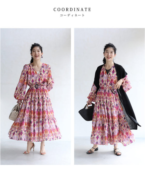 A one-piece dress that instantly brightens your look. A long dress with resort-style art print