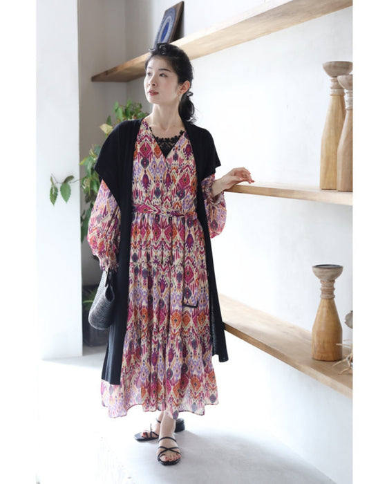 A one-piece dress that instantly brightens your look. A long dress with resort-style art print