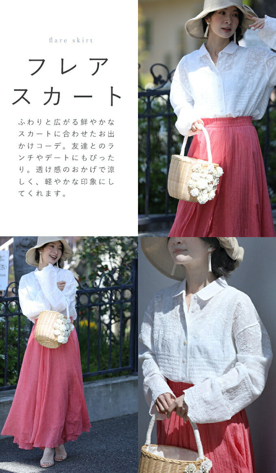 [Outlet products cannot be returned or exchanged] Gauze shirt with mesmerizing embroidery from any angle