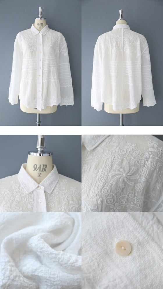 [Outlet products cannot be returned or exchanged] Gauze shirt with mesmerizing embroidery from any angle
