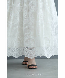  くったり柔らかな白花レースミディアムスカート