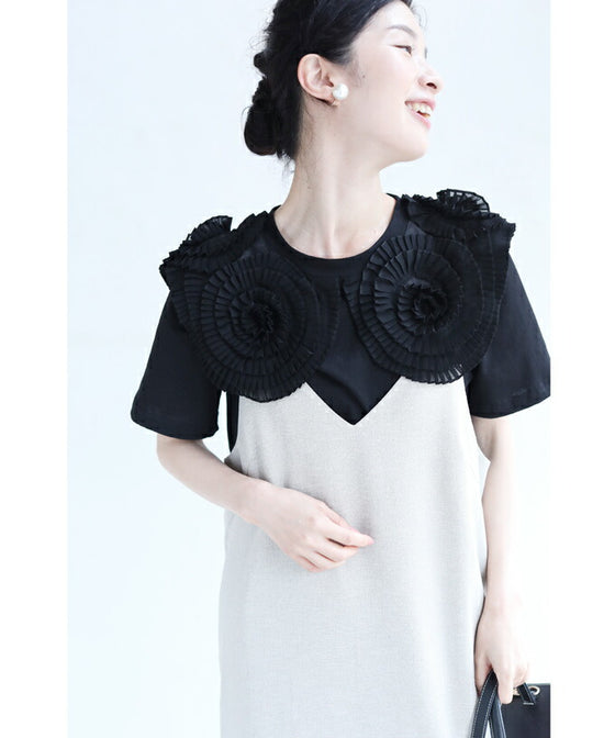 Pleated flowered T-shirt top