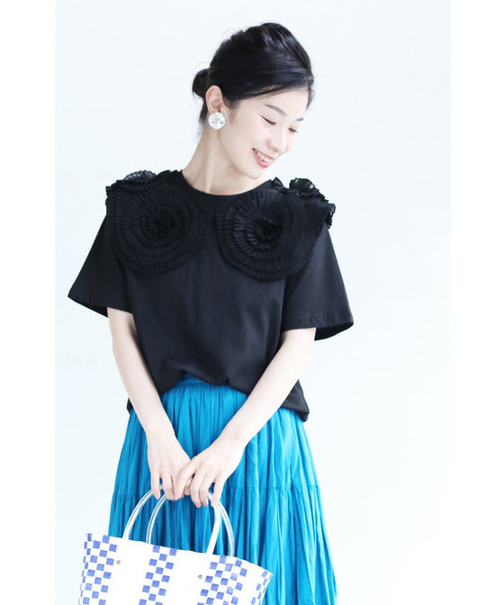 Pleated flowered T-shirt top