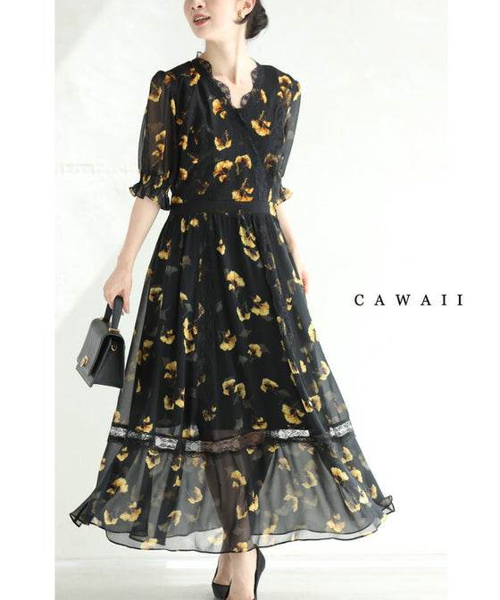 花舞うレースデコレーションのベールミディアムワンピース