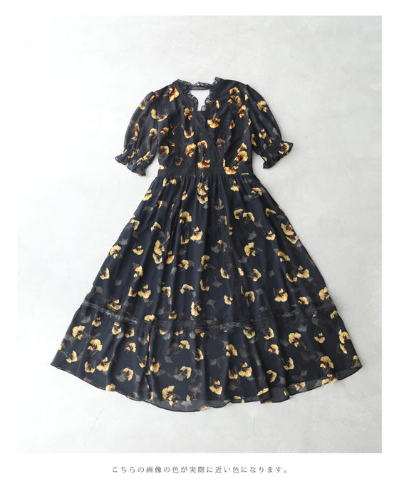 花舞うレースデコレーションのベールミディアムワンピース