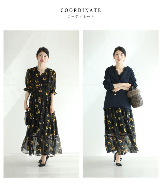 花舞うレースデコレーションのベールミディアムワンピース