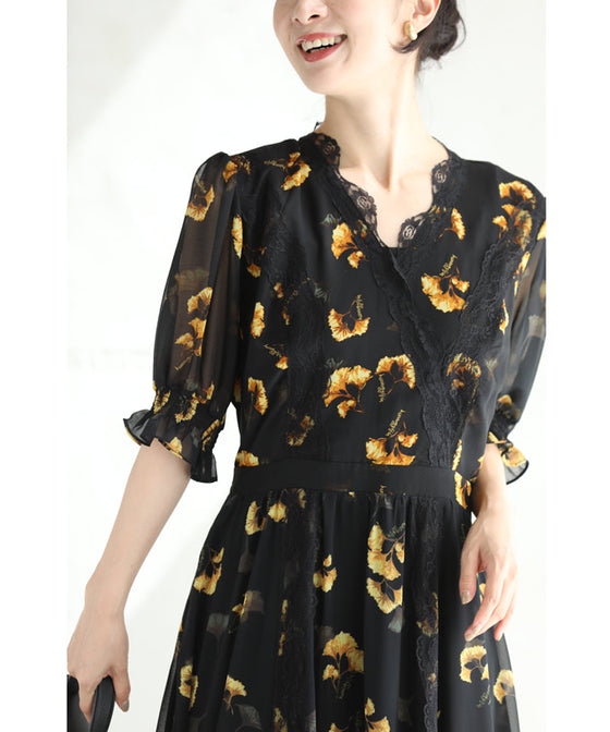 花舞うレースデコレーションのベールミディアムワンピース