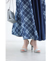 Check pattern denim long skirt