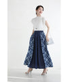 Check pattern denim long skirt
