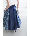 Check pattern denim long skirt